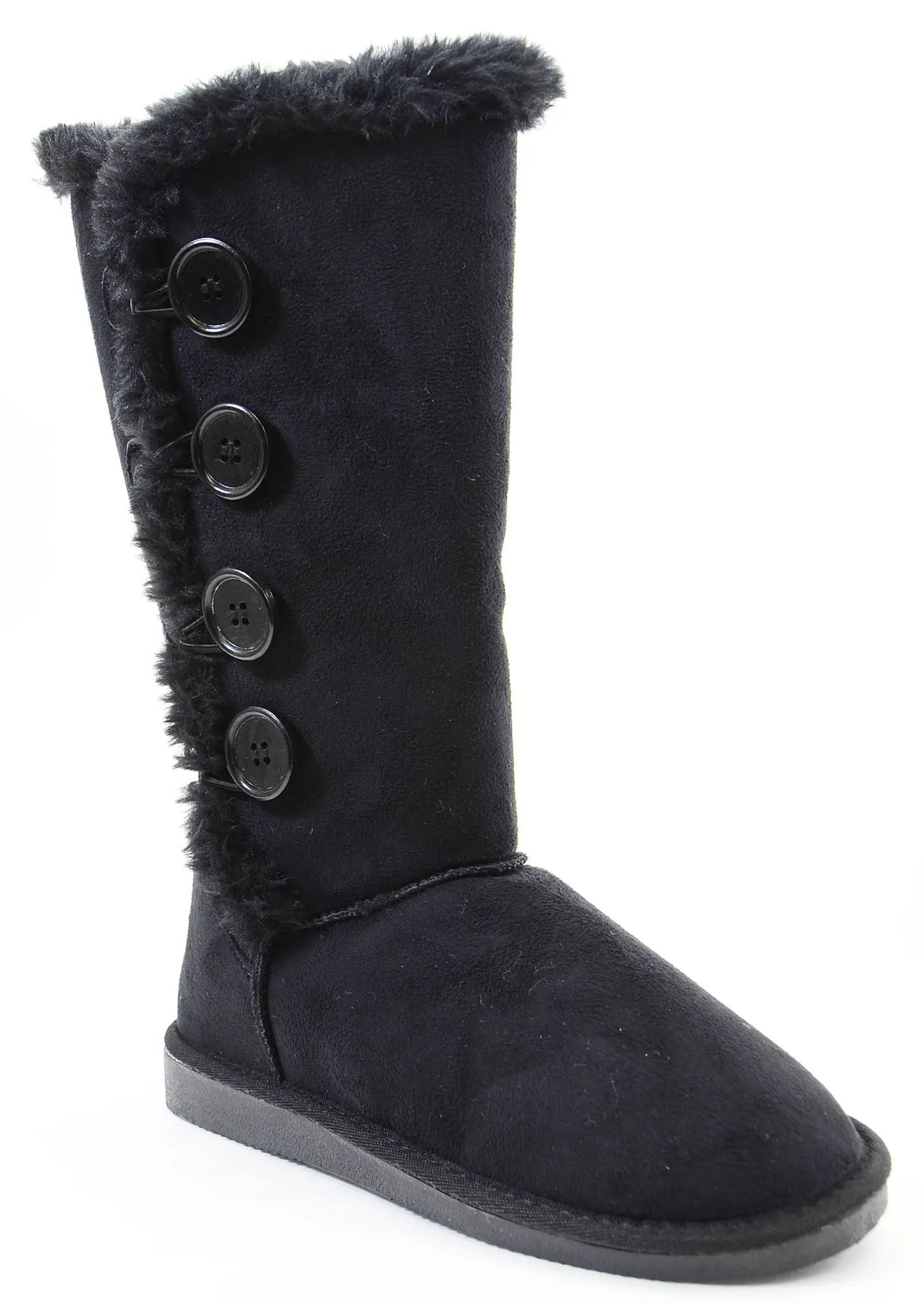 Furry Button Flat Stitched Vegan Suede Women's Warm Boots