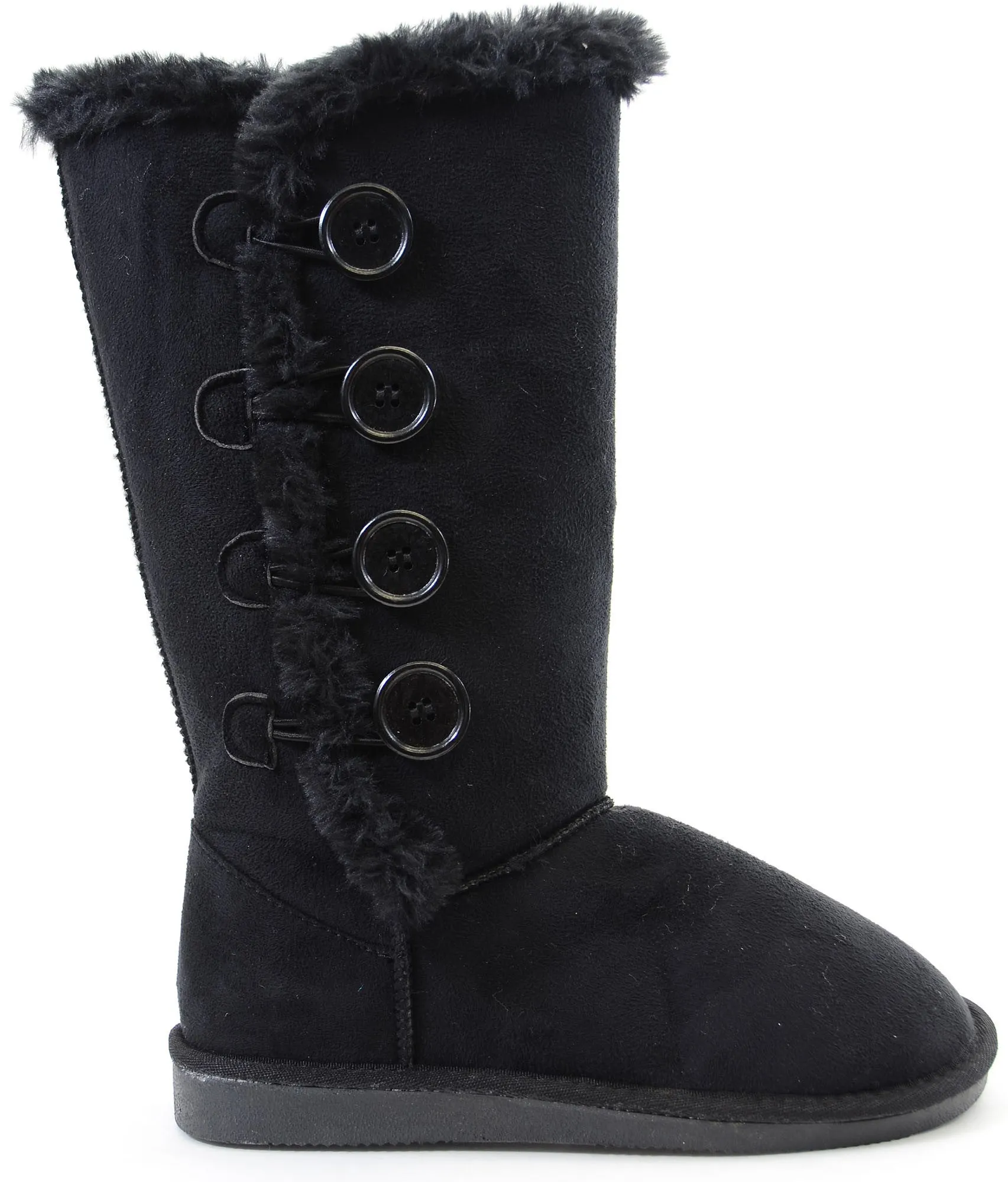 Furry Button Flat Stitched Vegan Suede Women's Warm Boots