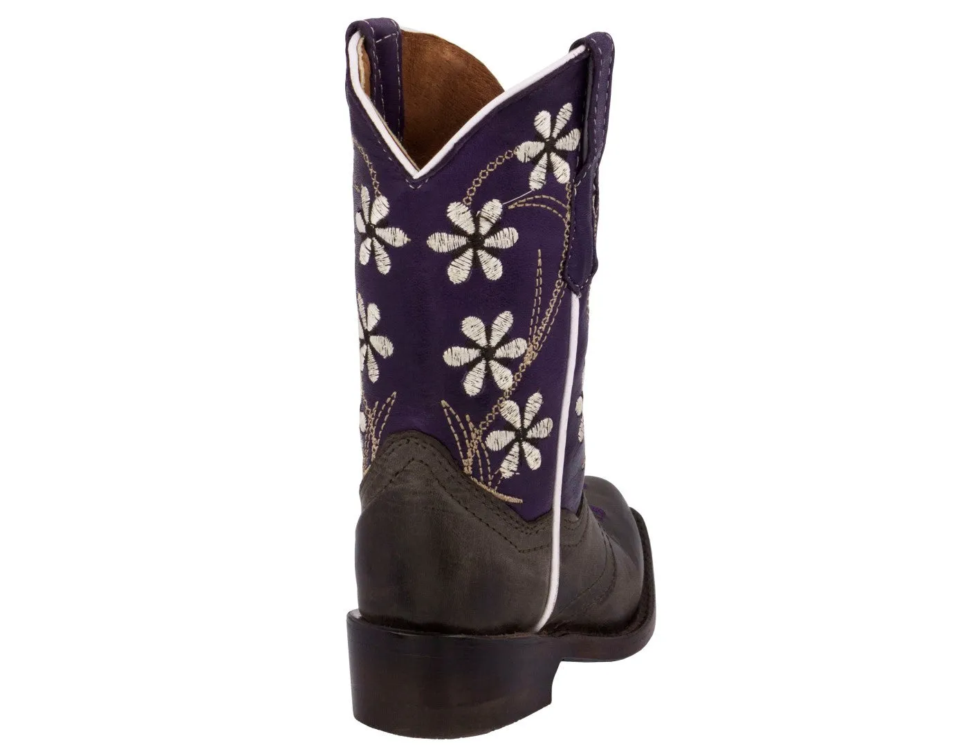 Girls Kids Purple & Brown Floral Embroidered Cowgirl Boots Snip Toe