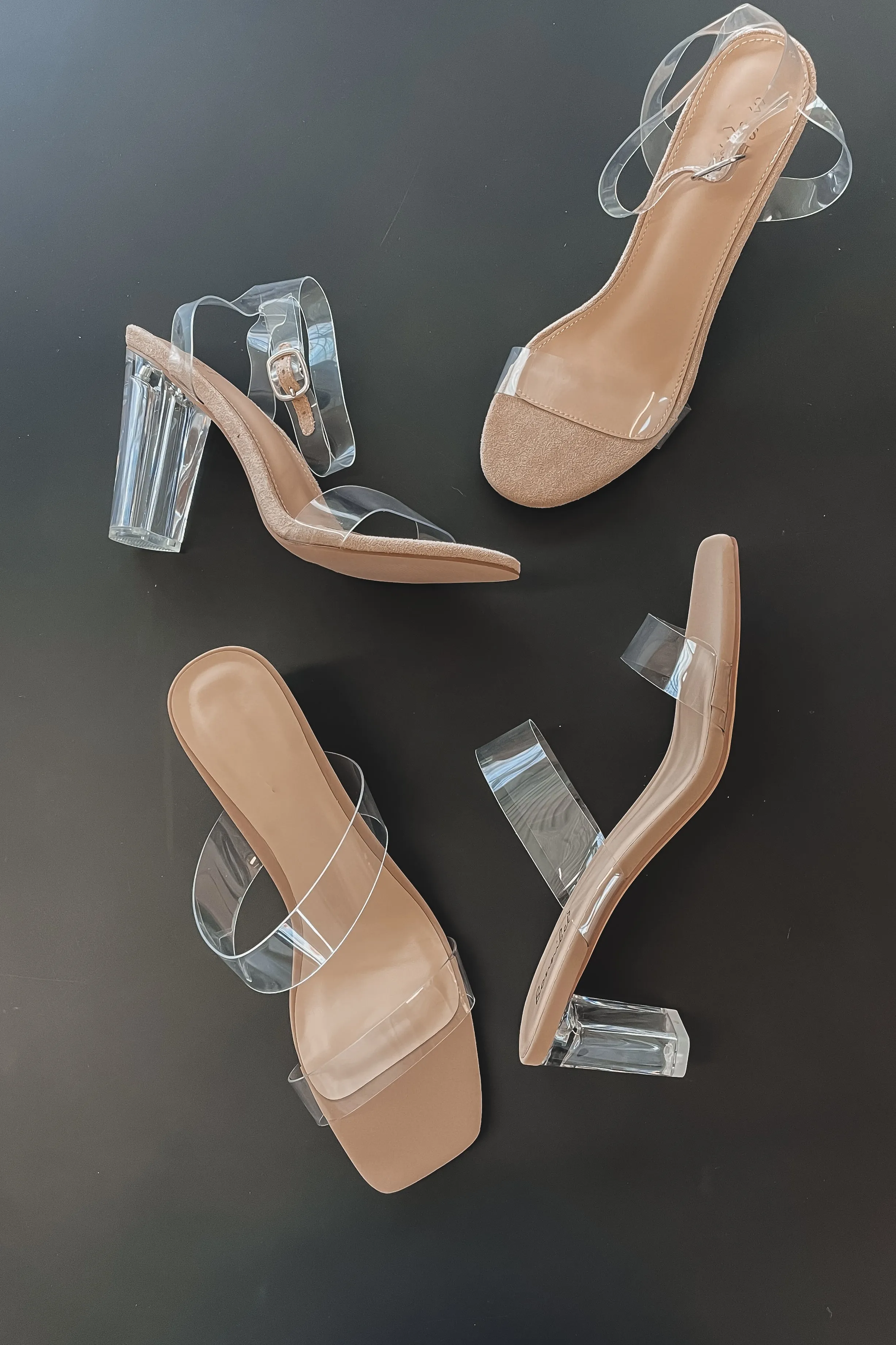 Goes With Everything Clear Strap Slip On Heels