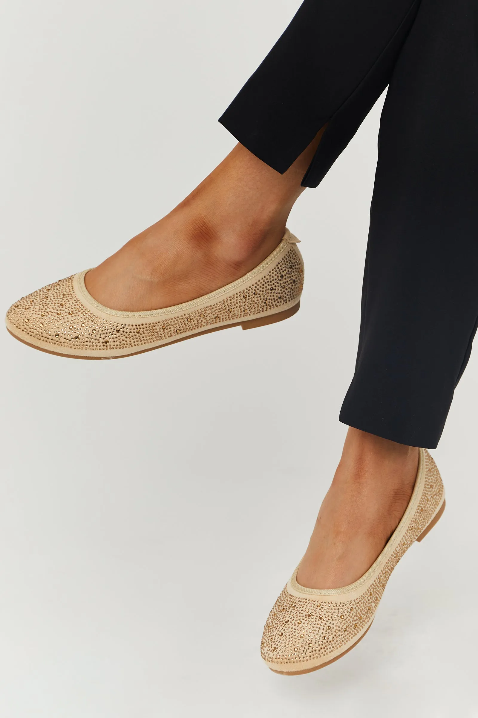 Gold Rhinestone Suede Ballet Flats