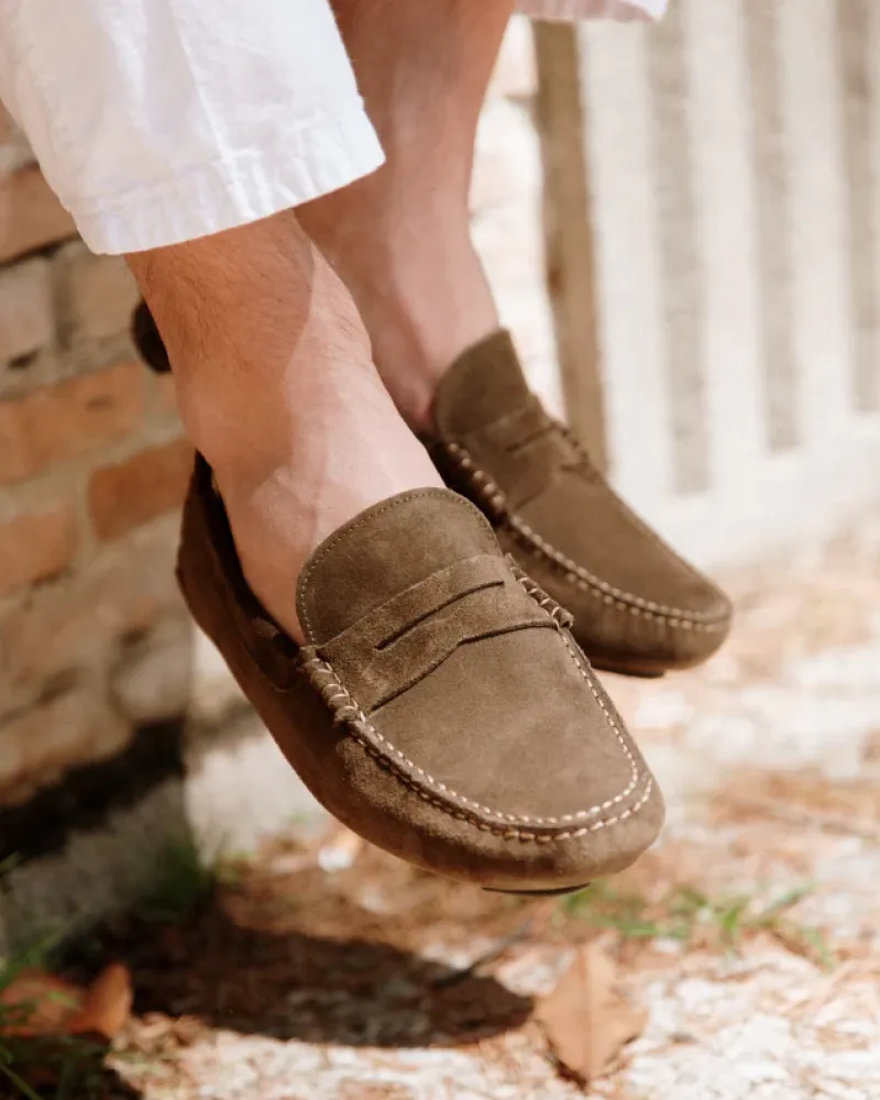 Green Olive Suede Driving Shoes