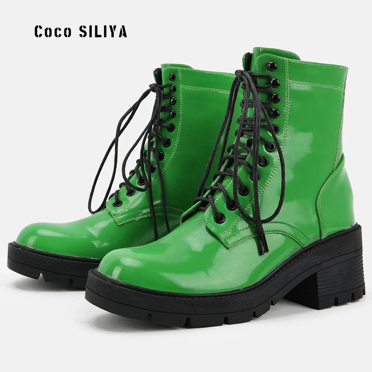 Green Platformed Combat Boots - Fern and Oak