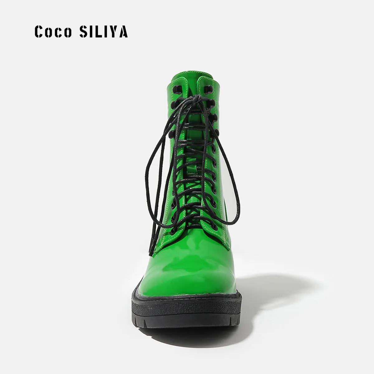 Green Platformed Combat Boots - Fern and Oak