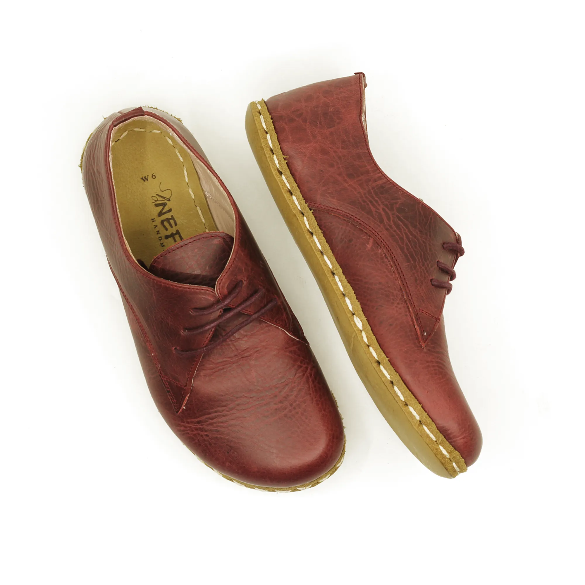 Handmade Barefoot Leather Shoes Burgundy for Women