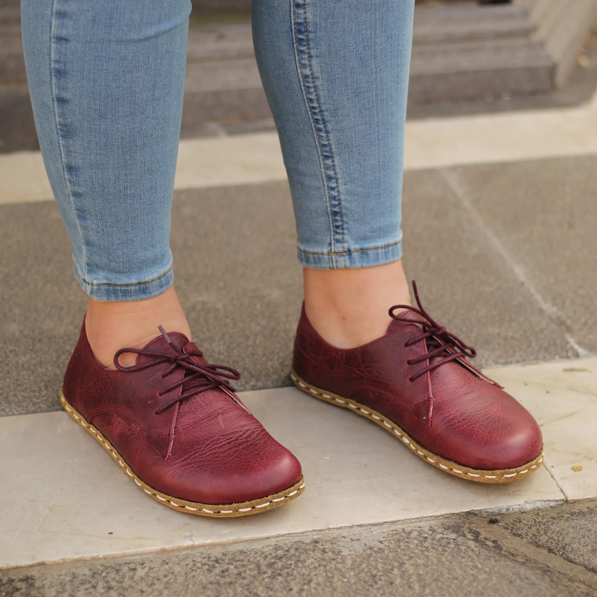 Handmade Barefoot Leather Shoes Burgundy for Women