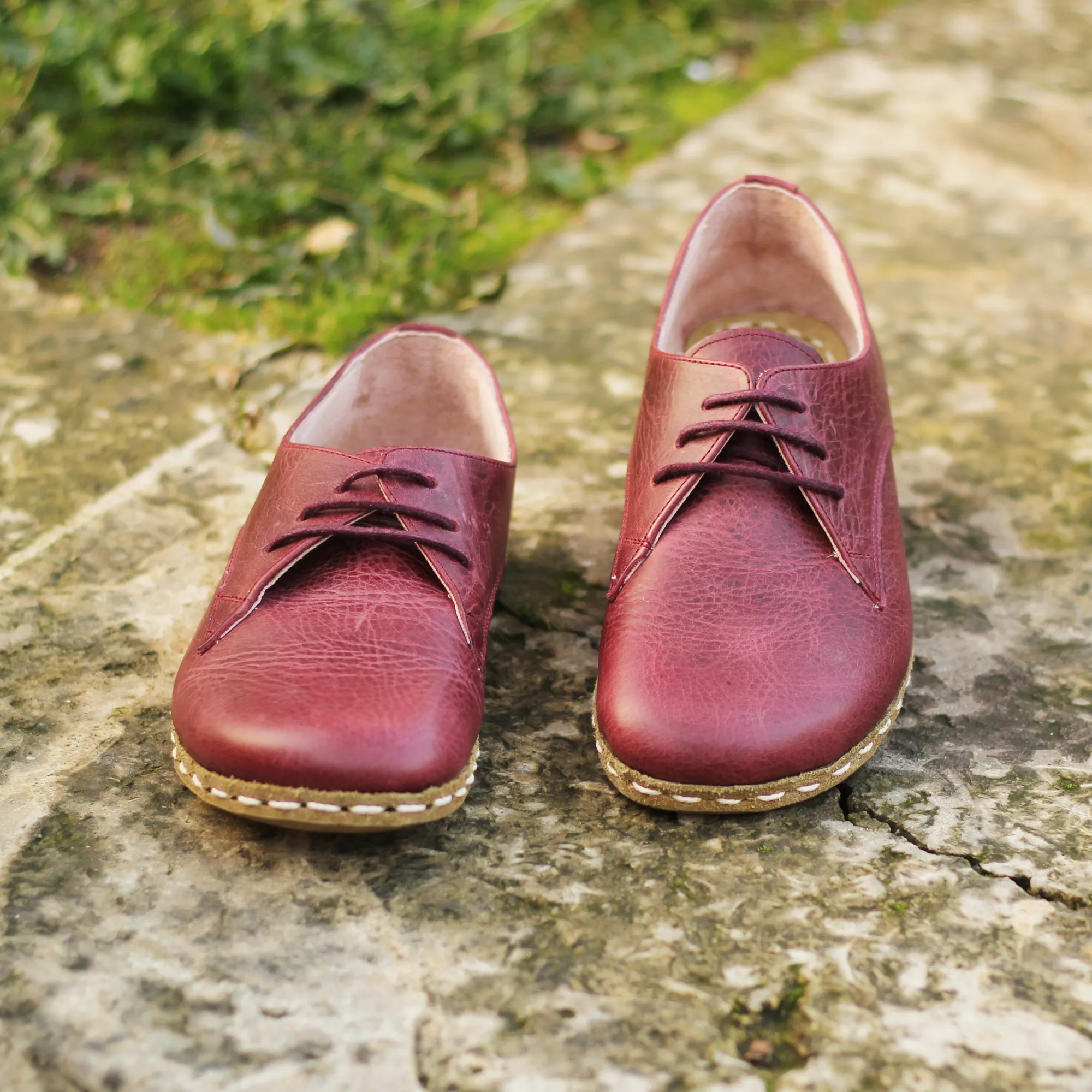 Handmade Barefoot Leather Shoes Burgundy for Women