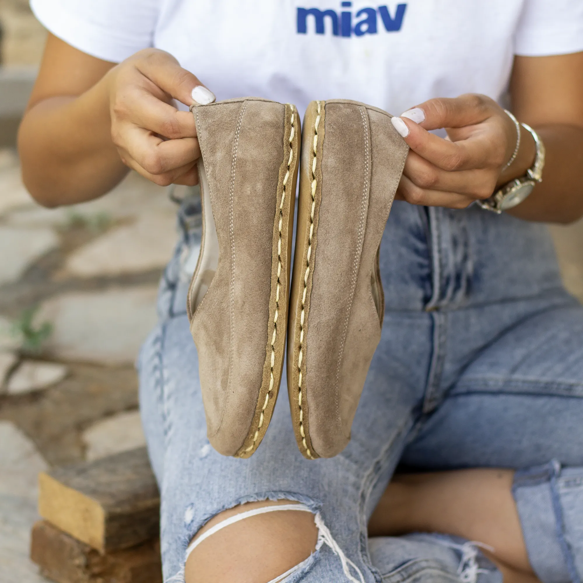 Handmade Barefoot Loafers for Women Milky Brown Suede