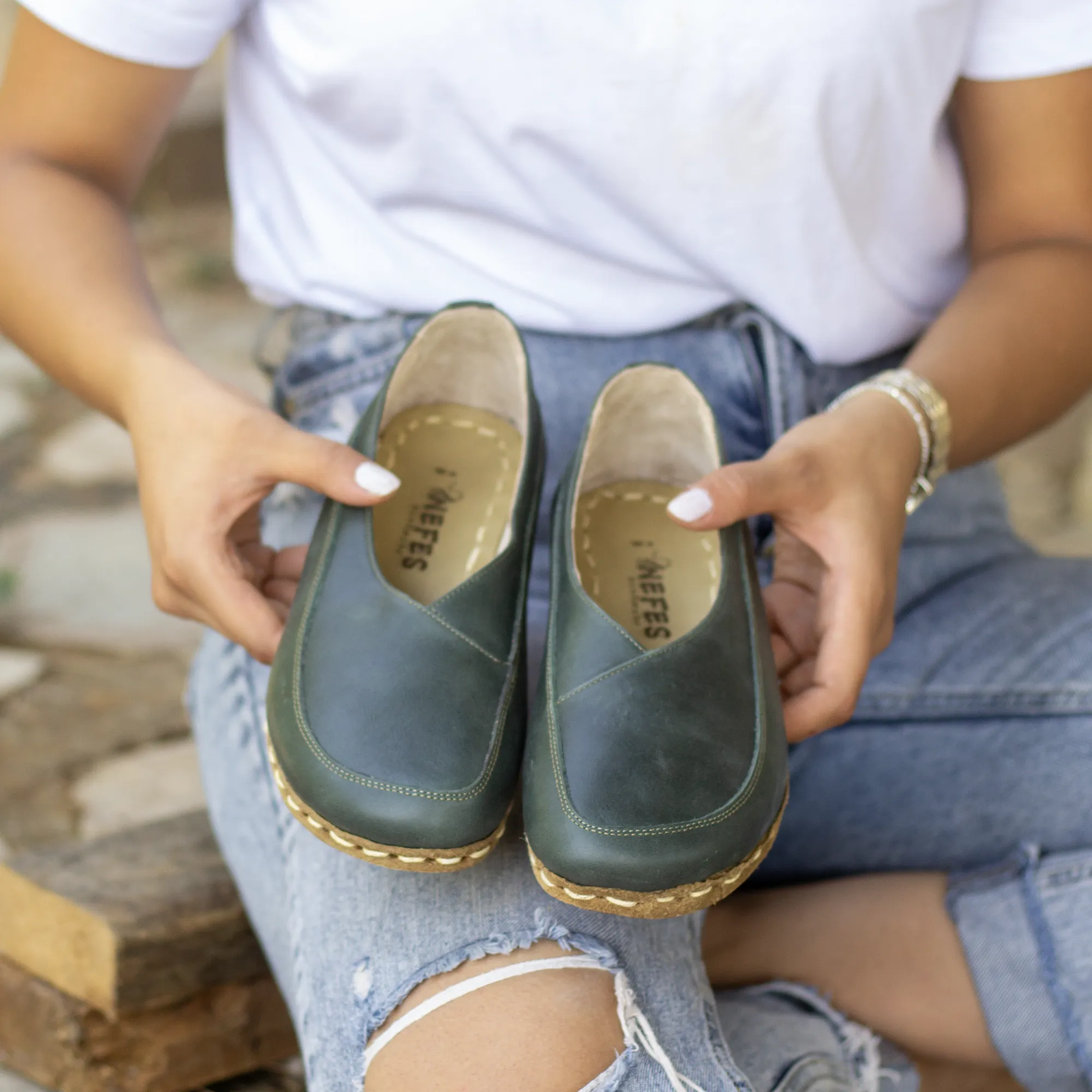 Handmade Barefoot Loafers for Women Toledo Green