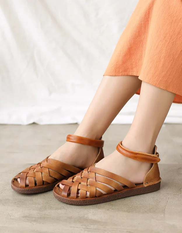 Handmade Vintage Leather Woven Retro Flat Sandals