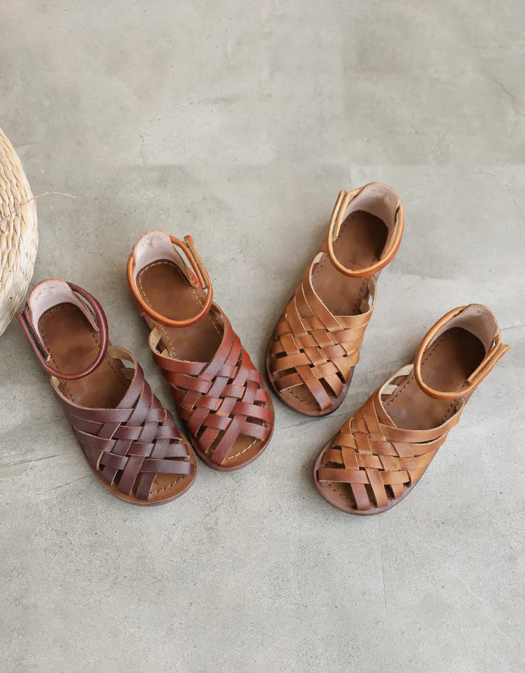 Handmade Vintage Leather Woven Retro Flat Sandals