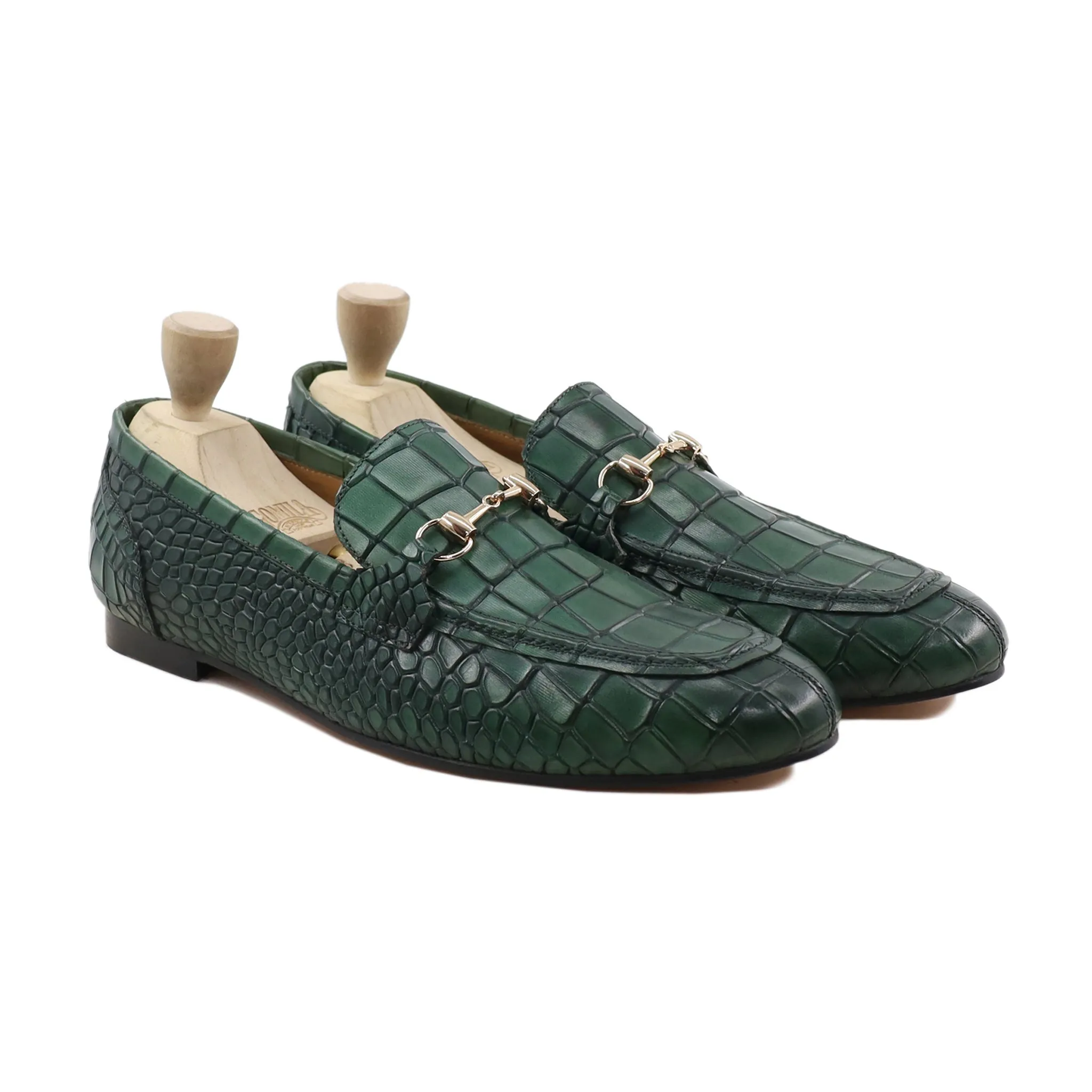 Hiroto - Men's Green Patina Calf Leather Loafer