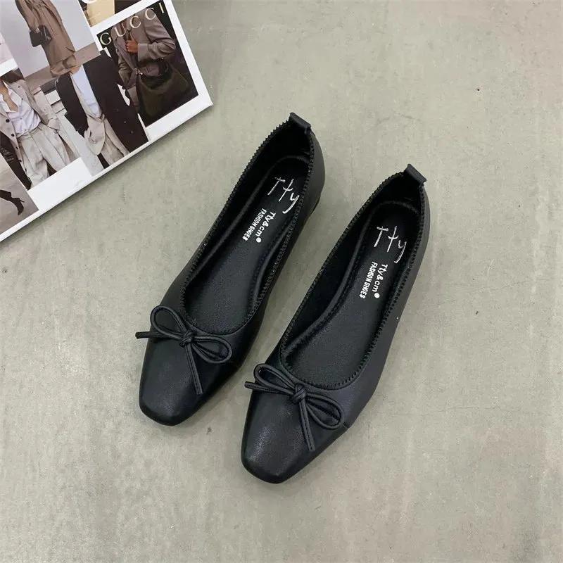 Hnzxzm Brand New Flats Shoes Women Low Heel Ballet Square Toe Shallow Shoe Slip On Loafer Round Toe Ballet Flat Shoes