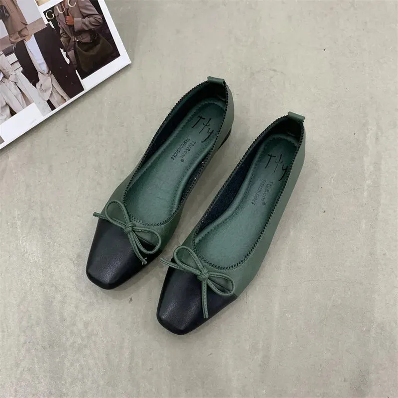 Hnzxzm Brand New Flats Shoes Women Low Heel Ballet Square Toe Shallow Shoe Slip On Loafer Round Toe Ballet Flat Shoes