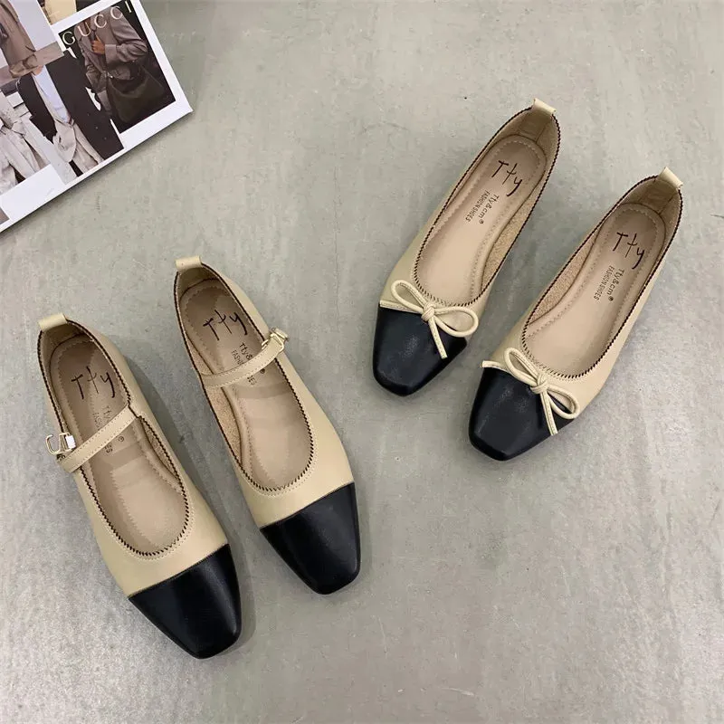 Hnzxzm Brand New Flats Shoes Women Low Heel Ballet Square Toe Shallow Shoe Slip On Loafer Round Toe Ballet Flat Shoes