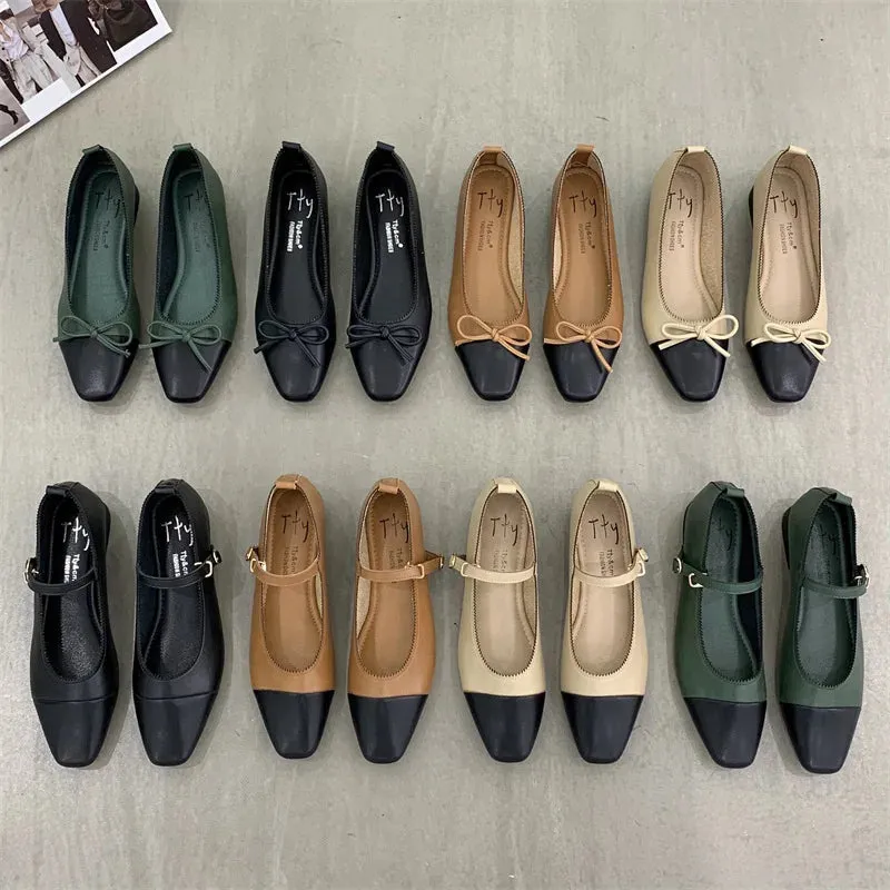 Hnzxzm Brand New Flats Shoes Women Low Heel Ballet Square Toe Shallow Shoe Slip On Loafer Round Toe Ballet Flat Shoes