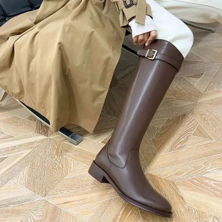 Hnzxzm Shoes for Woman Winter Knee High Shaft Footwear Leather Women's Boots Pointed Toe Long Brown Comfortable and Elegant Hot Quality