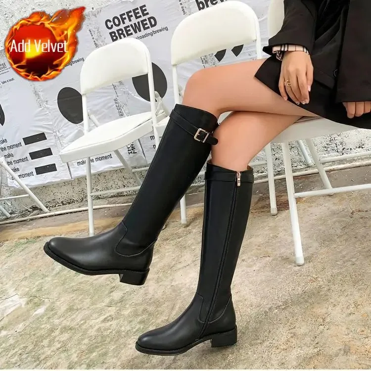 Hnzxzm Shoes for Woman Winter Knee High Shaft Footwear Leather Women's Boots Pointed Toe Long Brown Comfortable and Elegant Hot Quality