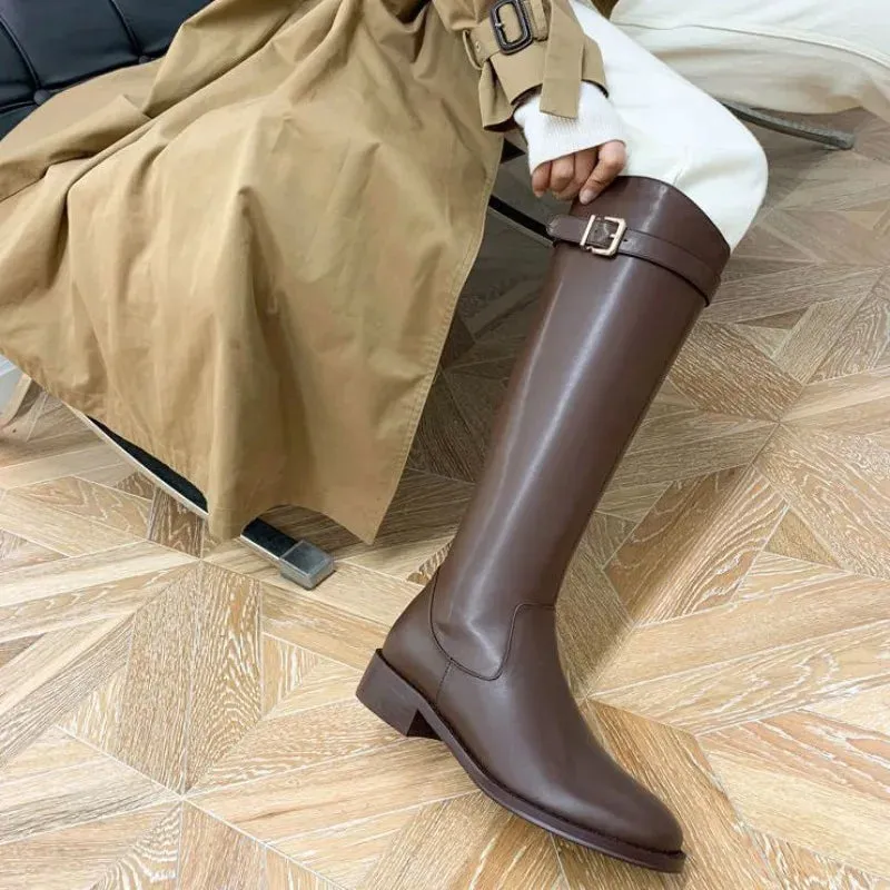 Hnzxzm Shoes for Woman Winter Knee High Shaft Footwear Leather Women's Boots Pointed Toe Long Brown Comfortable and Elegant Hot Quality