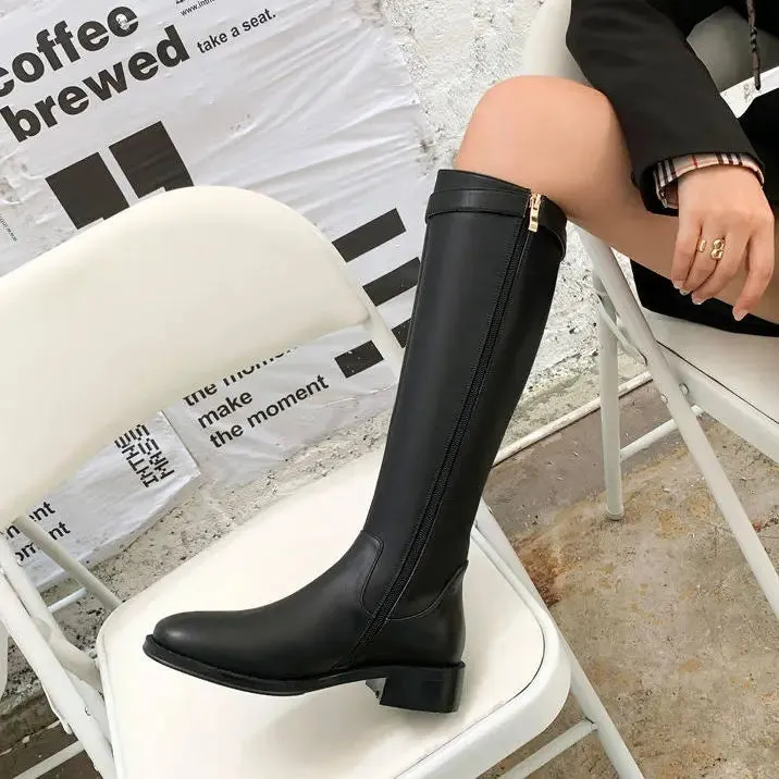 Hnzxzm Shoes for Woman Winter Knee High Shaft Footwear Leather Women's Boots Pointed Toe Long Brown Comfortable and Elegant Hot Quality