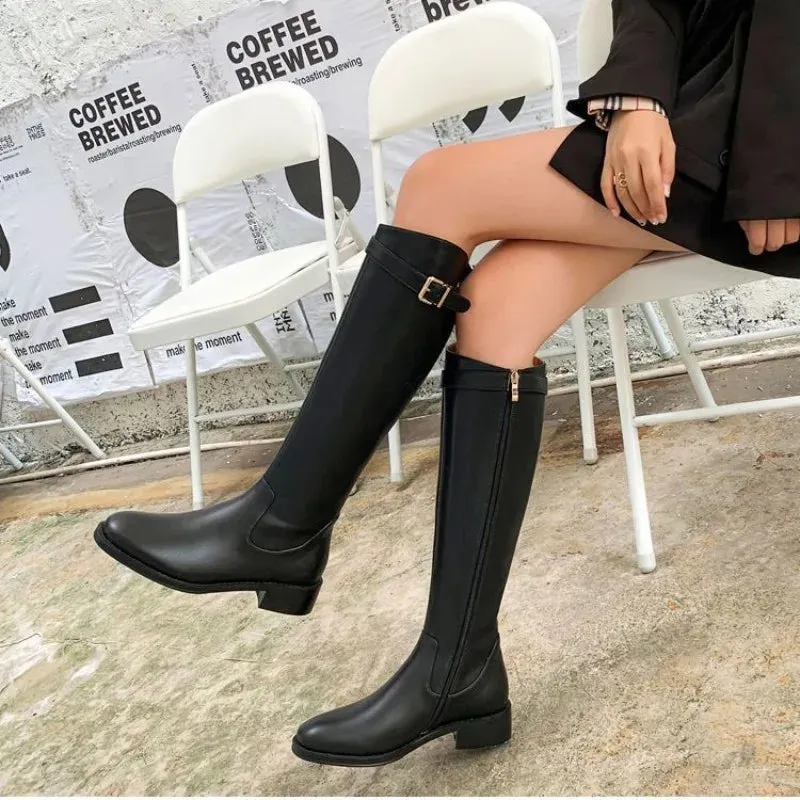 Hnzxzm Shoes for Woman Winter Knee High Shaft Footwear Leather Women's Boots Pointed Toe Long Brown Comfortable and Elegant Hot Quality