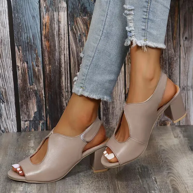 Hollow Out Peep Toe Chunky High Heel Sandals