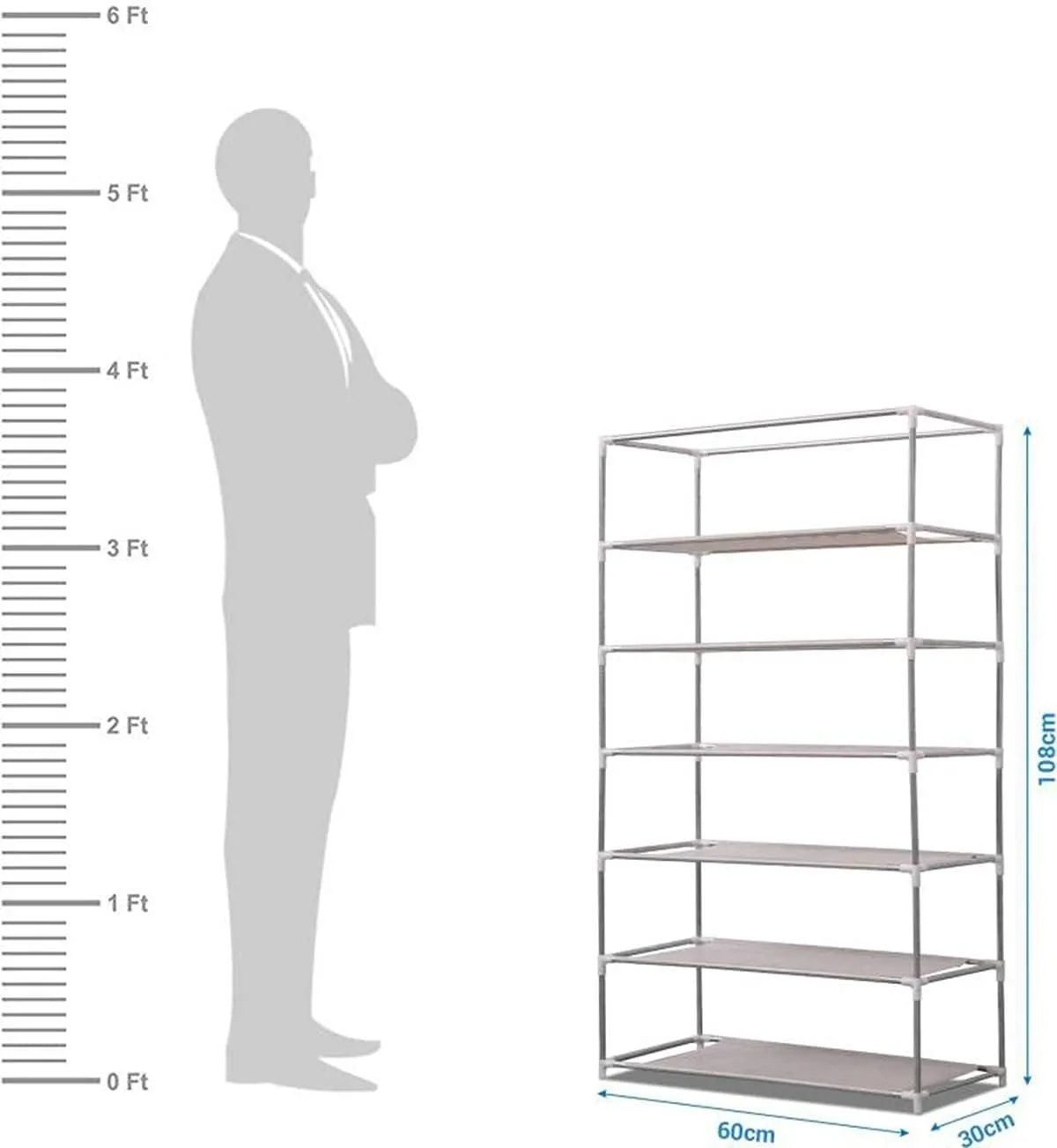 Homestic Shoe Rack|Non-Woven 6 Shelves Shelf|Foldable Storage Rack Organizer for Shoe, Books (Grey)