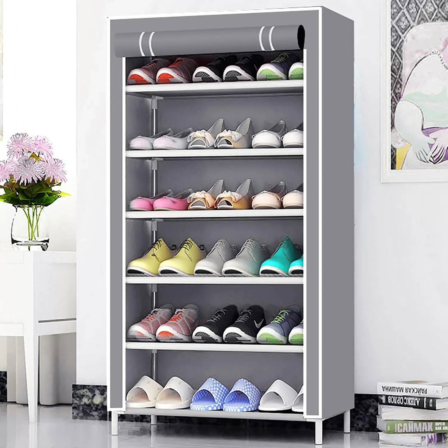 Homestic Shoe Rack|Non-Woven 6 Shelves Shelf|Foldable Storage Rack Organizer for Shoe, Books (Grey)