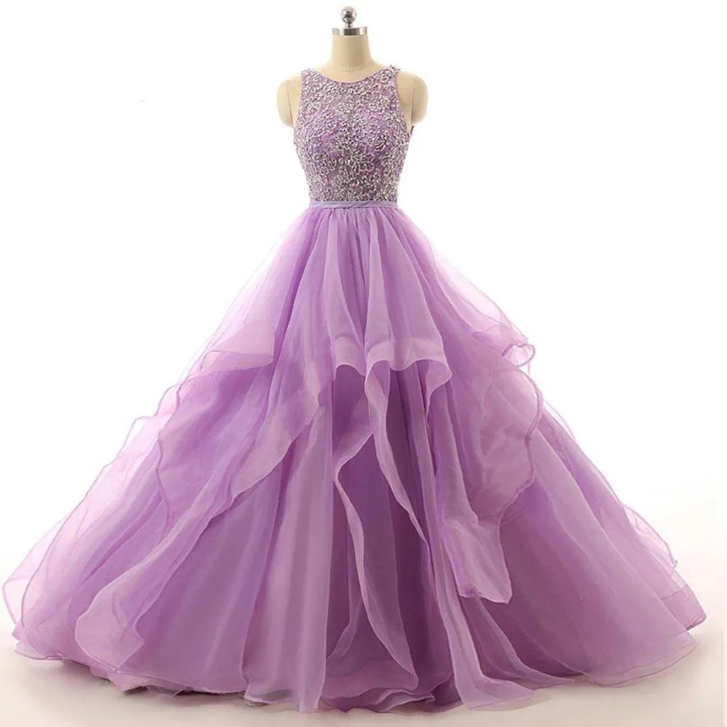 Illusion A-line Organza Evening Prom Dresses With Beading  PG574