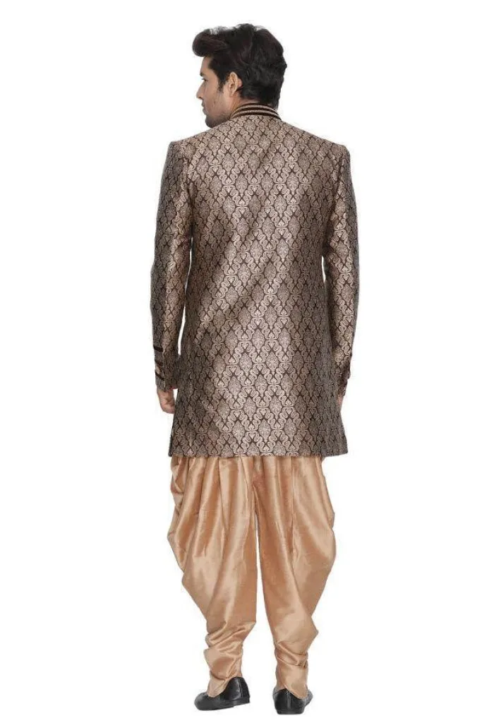 Jashvi Men's Brown Cotton Silk Blend Sherwani Set