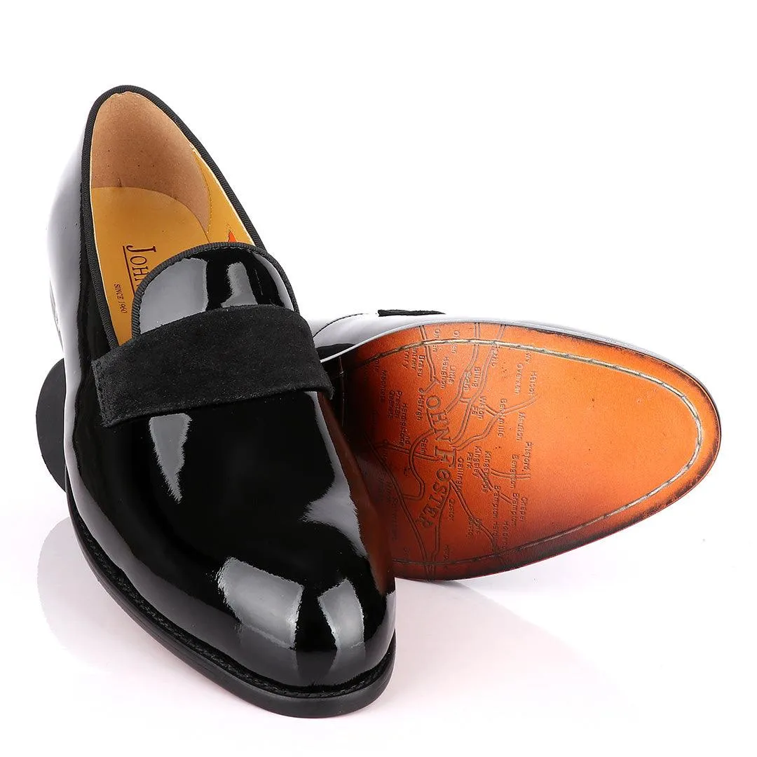 John Foster Bow Suede Patent Wetlips Black Loafers Shoe