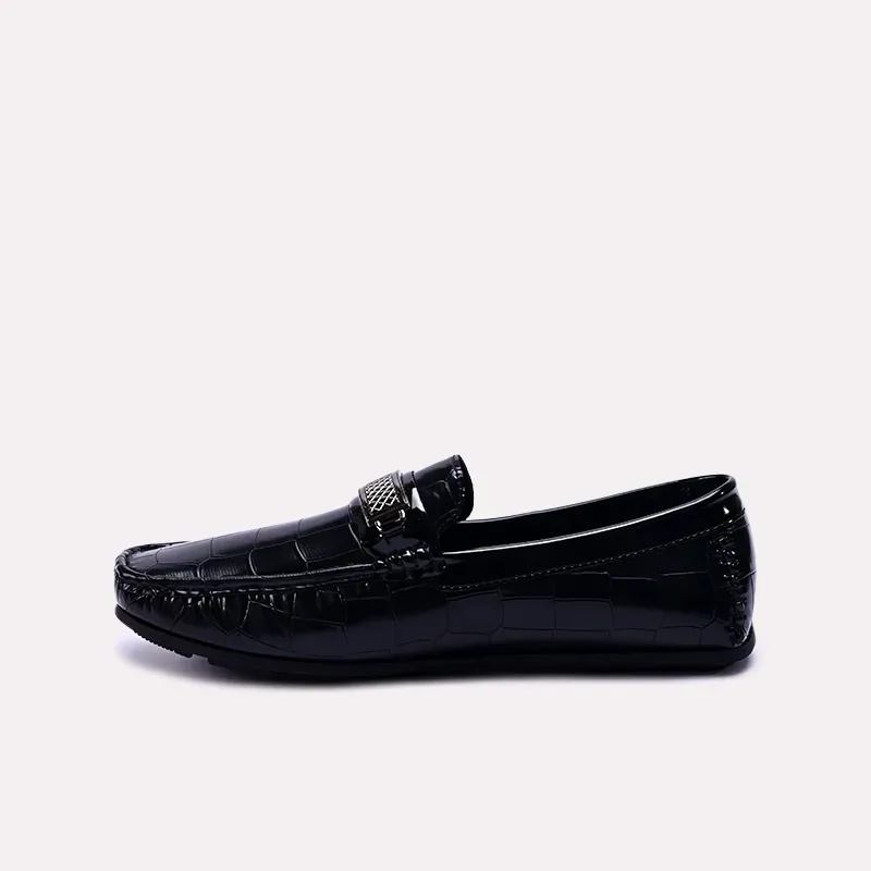 Kenel Black Glossy Textured Loafers 0130872