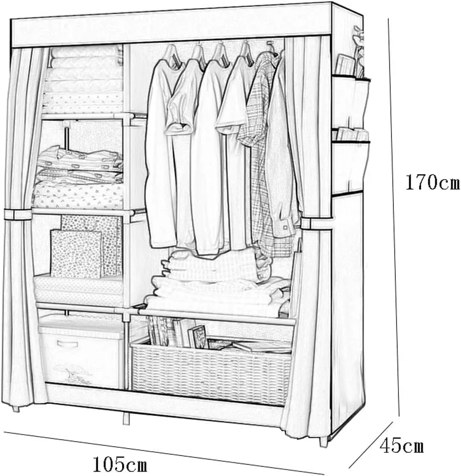 Kuber Industries Foldable Wardrobe for Clothes|Non Woven 2 Door Portable Clothes Rack|4 Shelves Almirah for Clothes-Pack of 2 (Grey)