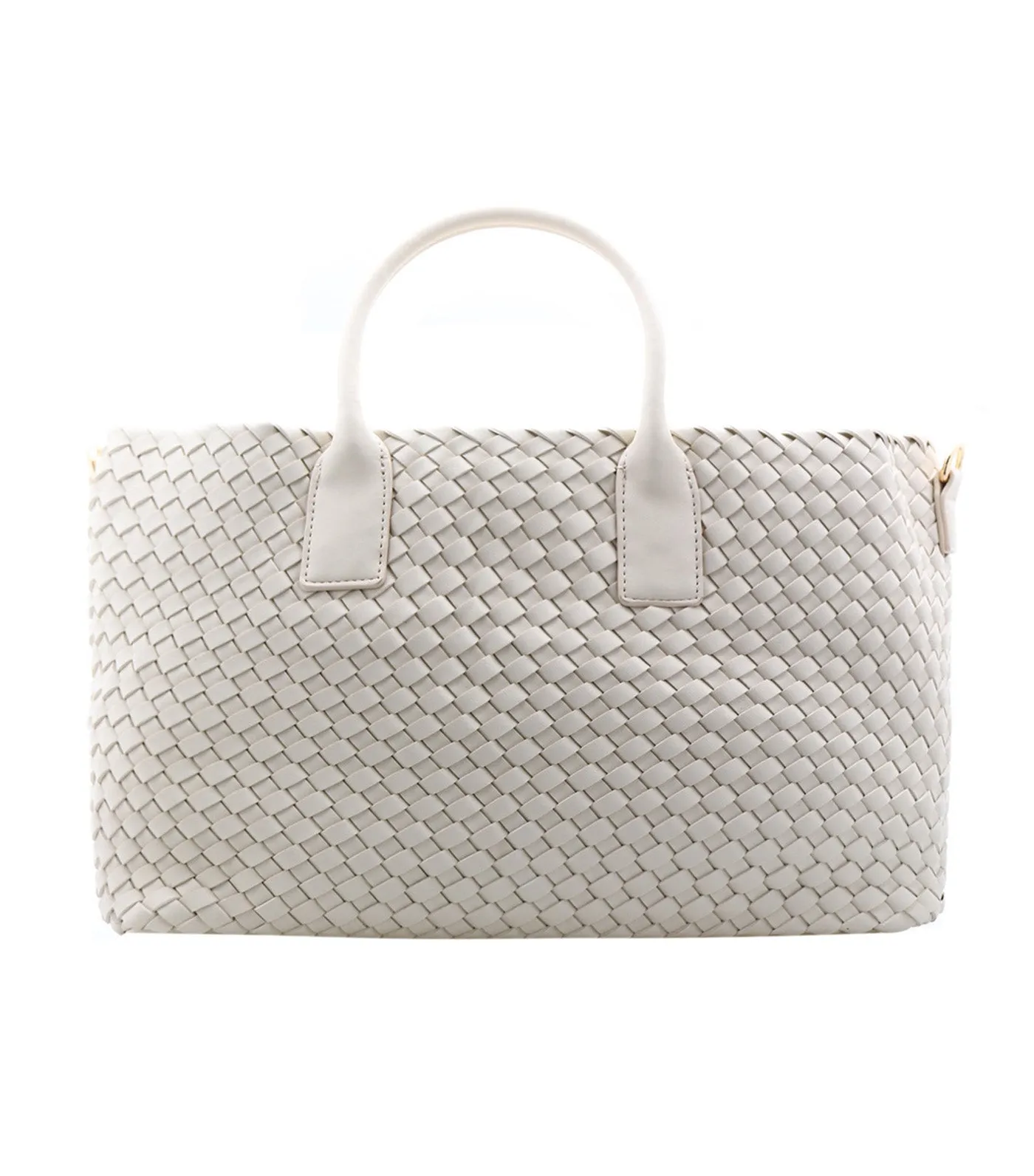 Large Woven Tote with Detachable Pouch Chalk