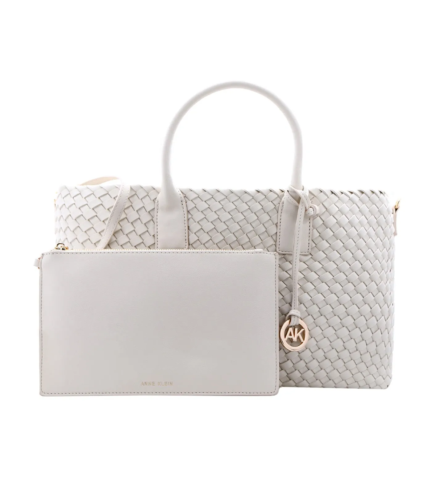 Large Woven Tote with Detachable Pouch Chalk