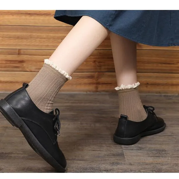 Leather Casual Loafers Lace Up Flats Shoes For Women