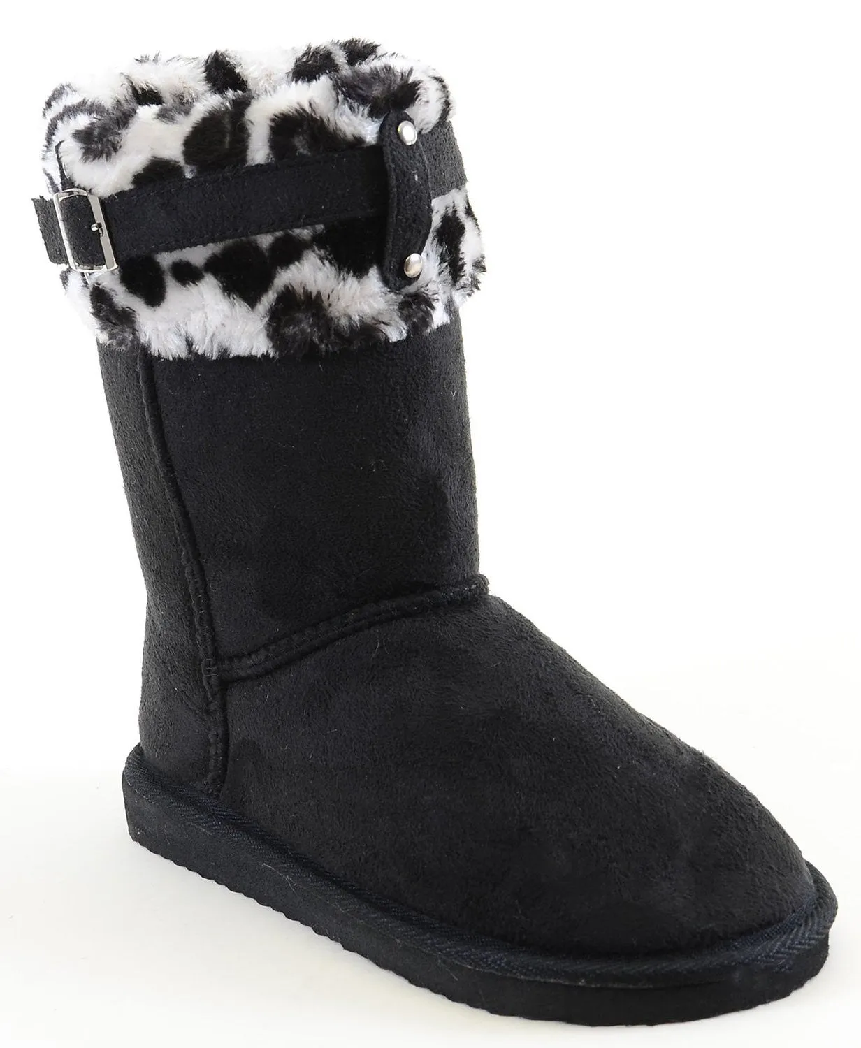 Leopard Cuff Furry Buckle Vegan Suede Flat Warm Women's Boots