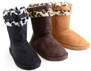 Leopard Cuff Furry Buckle Vegan Suede Flat Warm Women's Boots