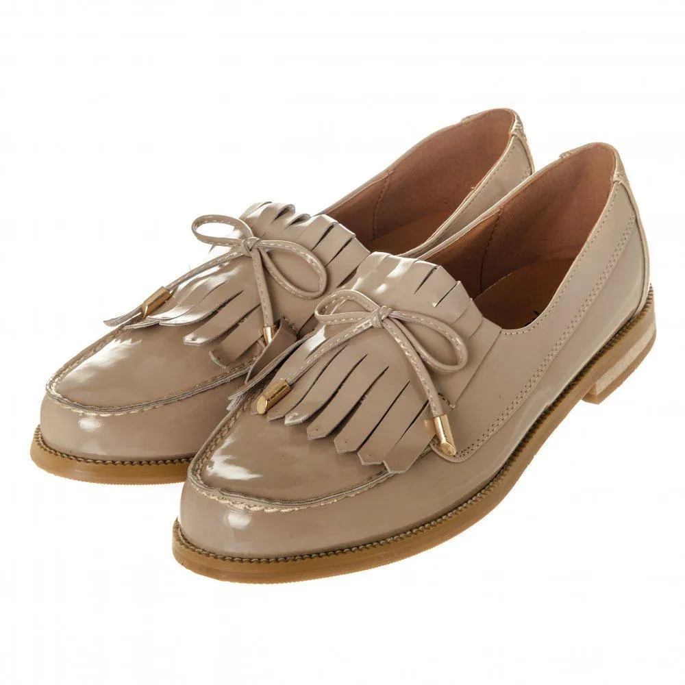 Low Stacked Block Heel Fringe Loafer  Bow Trim