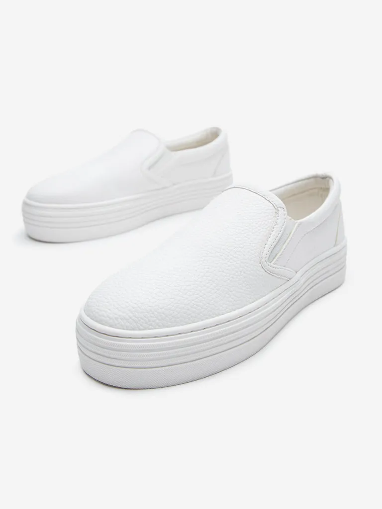 LUNA BLU White Textured Slip-On Shoes