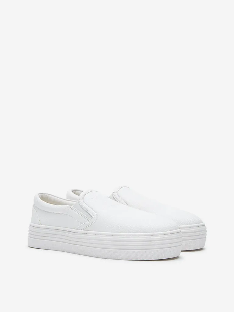 LUNA BLU White Textured Slip-On Shoes