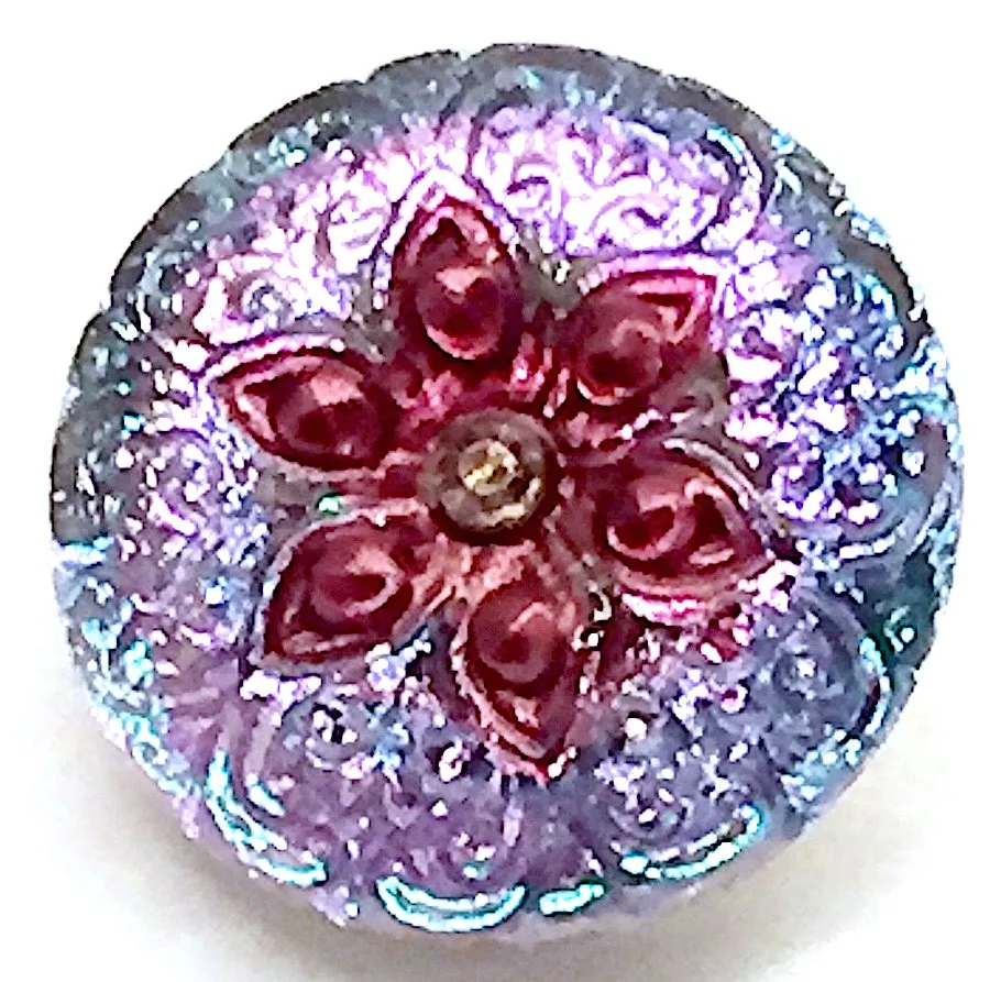 Magenta   Pink Arabian Star Glass Button 3/4" #CZ 185