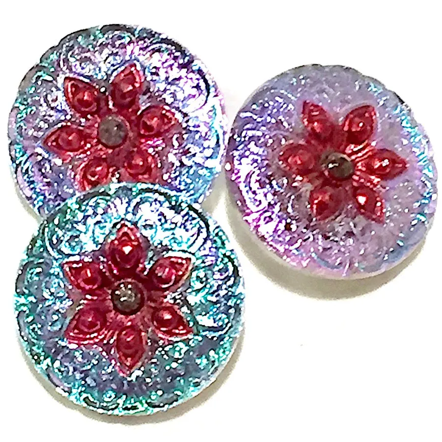 Magenta   Pink Arabian Star Glass Button 3/4" #CZ 185