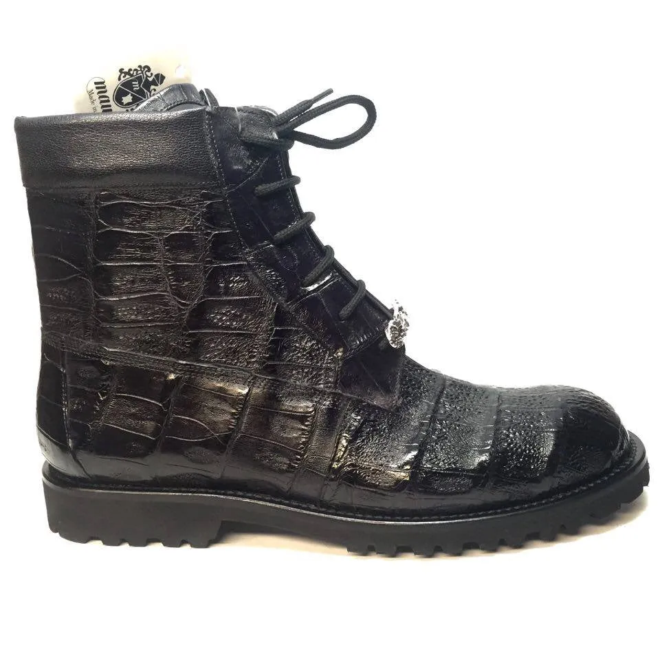 Mauri All-Over Baby Crocodile 'King' Lace Up Combat Boots 4637