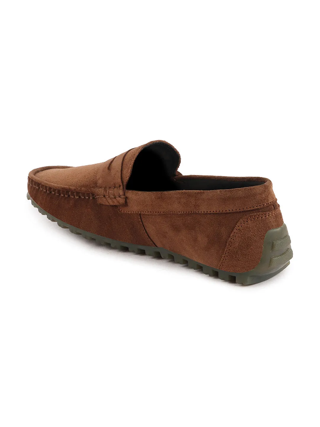 Men Camel Suede Leather Side Stitched Slip On Driving Loafers and Mocassin