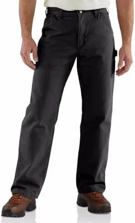 Mens B111 Flannel Lined Washed Duck Loose Fit Pant - Black