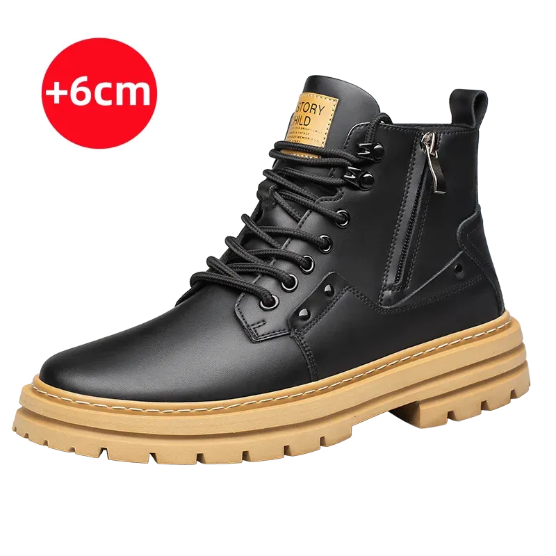 Men's Elevated Shoes Personalized Genuine Leather Boots Men's Outdoor Work Wear Boots Winter High Top Shoes