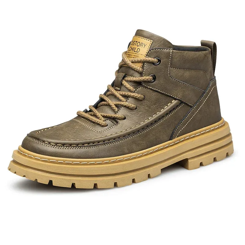 Men's Elevated Shoes Personalized Genuine Leather Boots Men's Outdoor Work Wear Boots Winter High Top Shoes