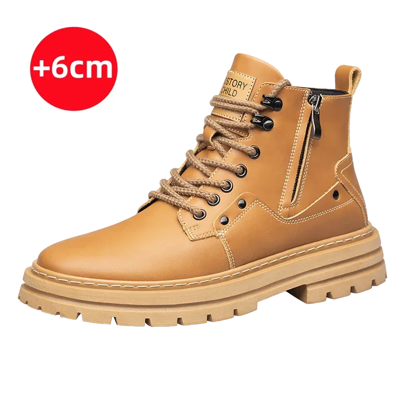 Men's Elevated Shoes Personalized Genuine Leather Boots Men's Outdoor Work Wear Boots Winter High Top Shoes