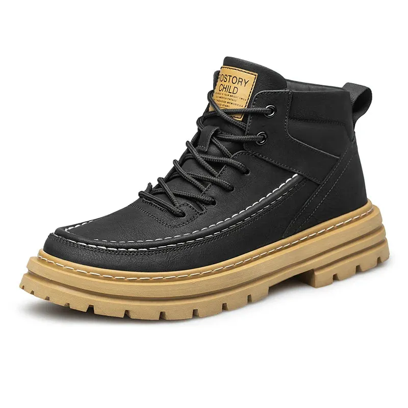 Men's Elevated Shoes Personalized Genuine Leather Boots Men's Outdoor Work Wear Boots Winter High Top Shoes